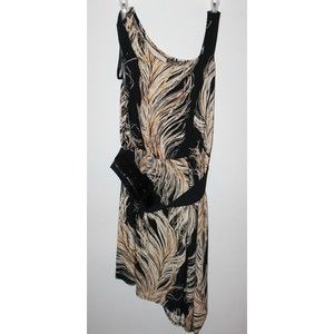 Bisou Bisou Dress Feather Design One Shoulder fit Size1X Belt by Michele Bohbot